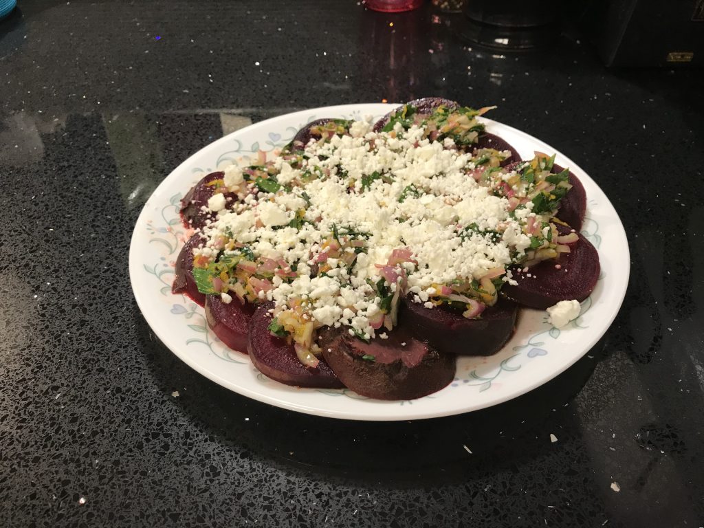 Roasted beets with herbs and goat cheese