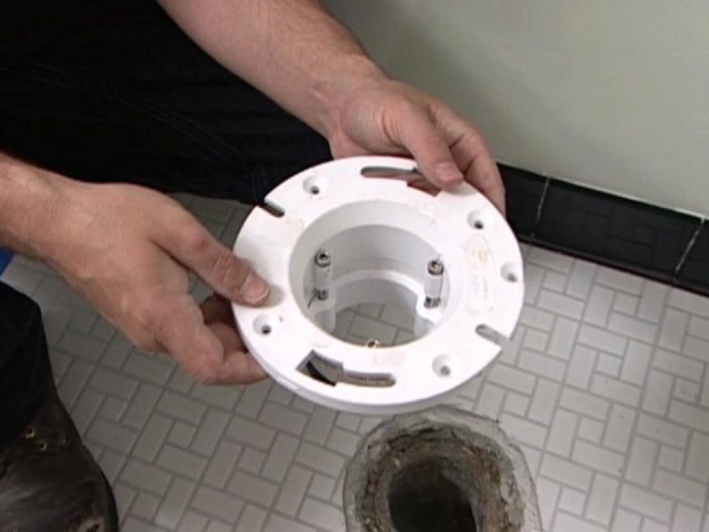 A toilet flange being set