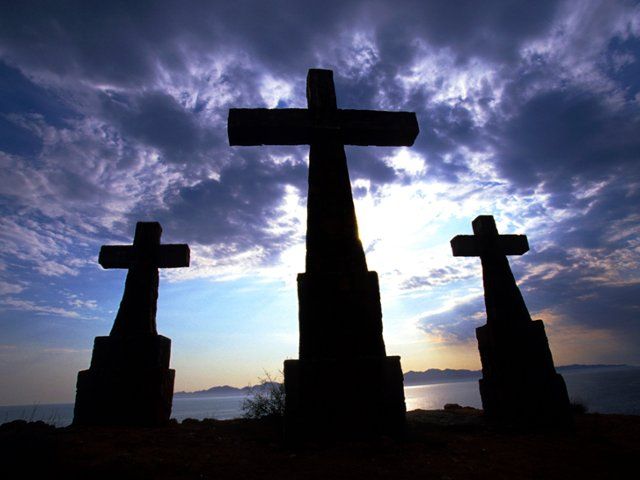 Crosses in the sunset