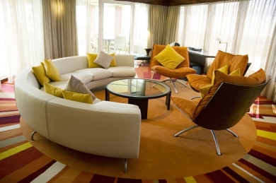Circular couch and seating area