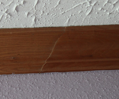 A crown molding scarf joint is angled in two directions; photo courtesy Kelly Smith