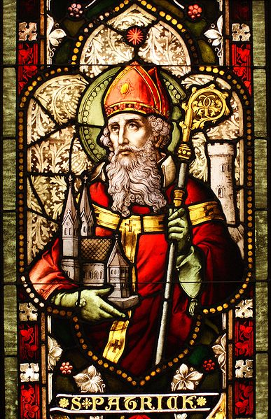 A Saint Patrick Stained glass window, photo courtesy of Wikimedia Commons