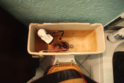 Toilet tank internal components; photo courtesy Kelly Smith