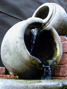 An urn fountain makes economical use of limited space; photo coutesy Sarah Harris